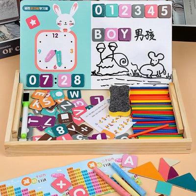 Fidtoy Magnetic Clock Pattern Double-Sided Wooden Activity Kit for Kids Math Counting Learning Box 100pcs Age 3+