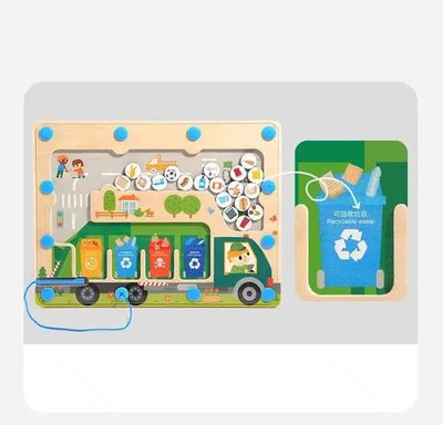Fidtoy Magnetic Pickup Truck Board – Montessori Maze Toy for Preschoolers’ Fine Motor and Recycling Skills
