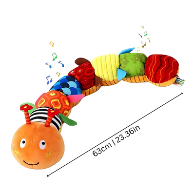 Fidtoy Musical Plush Caterpillar Baby Toy – Soft Sensory Rattle Plush with Crinkle Sounds, Squeak, Bell, Melody, and 22-Inch Growth Measure