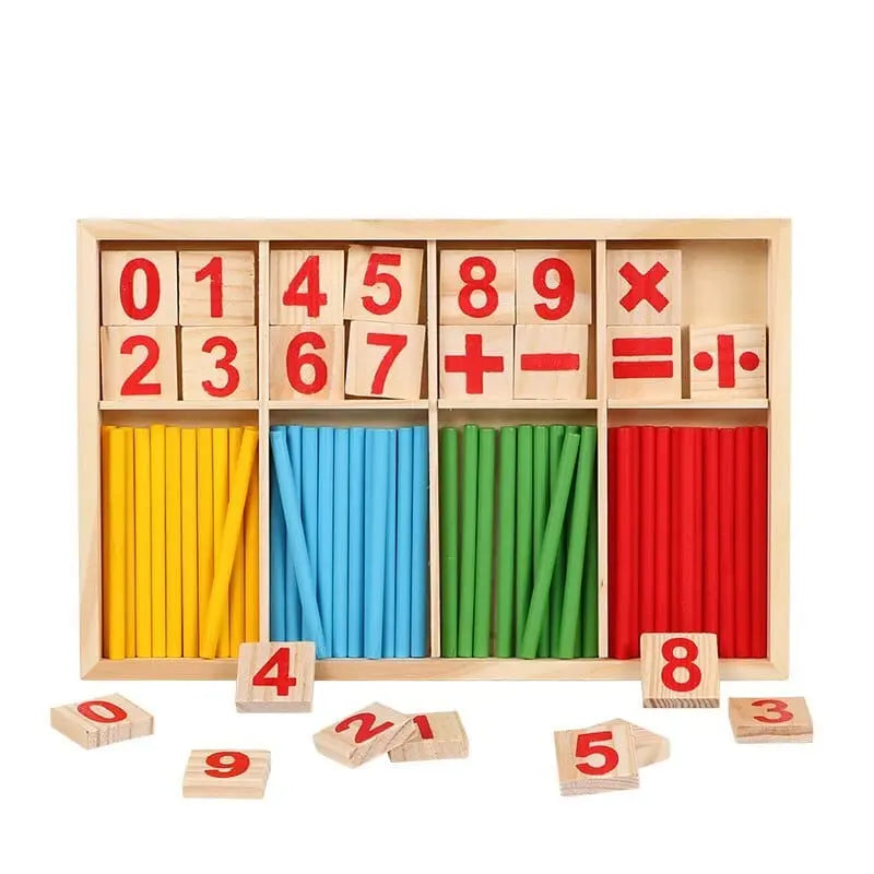 Fidtoy Montessori Caja de Palos Contadores de Madera – Juguete de Aprendizaje de Matemáticas Tempranas para Niños Pequeños