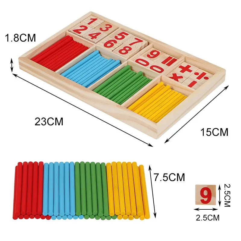 Fidtoy Montessori Caja de Palos Contadores de Madera – Juguete de Aprendizaje de Matemáticas Tempranas para Niños Pequeños