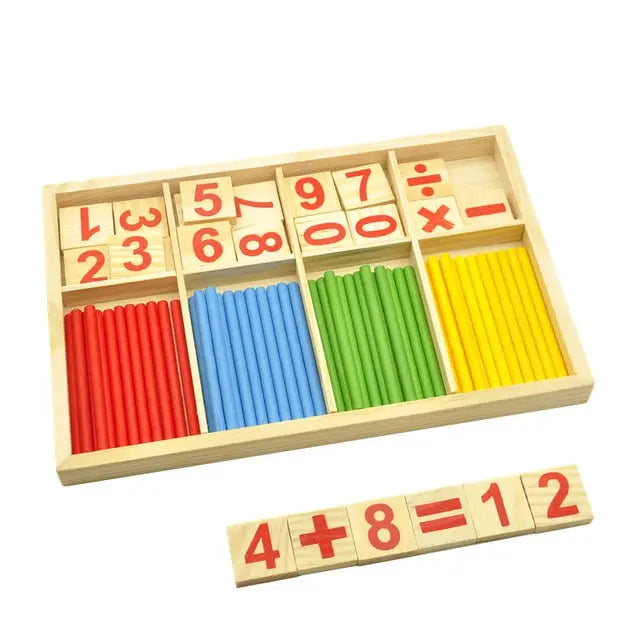 Fidtoy Montessori Caja de Palos Contadores de Madera – Juguete de Aprendizaje de Matemáticas Tempranas para Niños Pequeños
