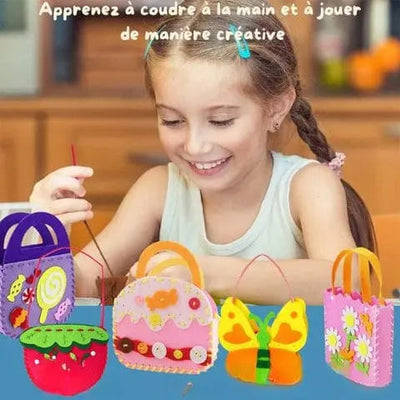 Fidtoy Kit de Couture Bricolage pour Enfants – 8 Projets de Sac à Main de Dessin Animé, Kit d'Artisanat Sûr pour Débutants pour la Créativité et la Motricité Fine