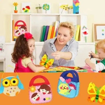 Fidtoy Kit de Couture Bricolage pour Enfants – 8 Projets de Sac à Main de Dessin Animé, Kit d'Artisanat Sûr pour Débutants pour la Créativité et la Motricité Fine