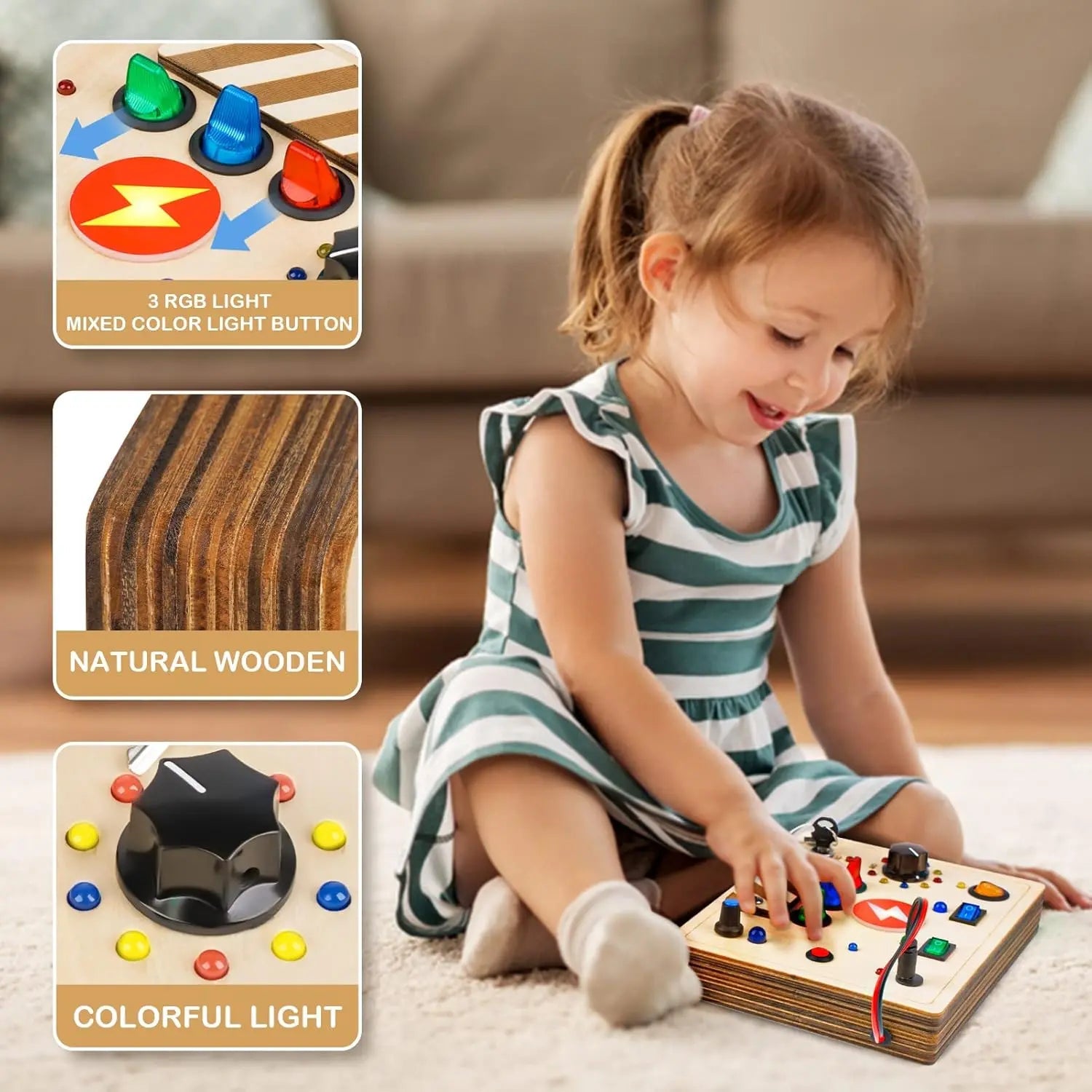 Montessori Busy Board - Interactive Wooden Sensory Toy for Toddlers