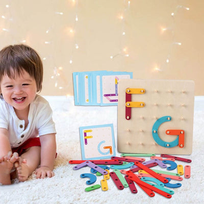 Fidtoy Montessori Nail Board Jigsaw Wooden Puzzle Blocks for Kids Alphabet Number Shape Learning Toy