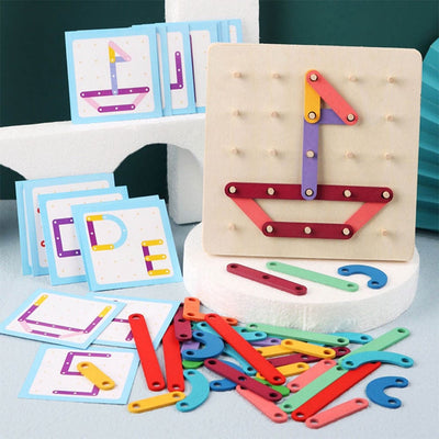Fidtoy Montessori Nail Board Jigsaw Wooden Puzzle Blocks for Kids Alphabet Number Shape Learning Toy