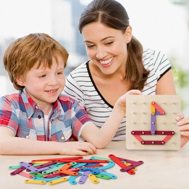 Fidtoy Montessori Nail Board Jigsaw Wooden Puzzle Blocks for Kids Alphabet Number Shape Learning Toy