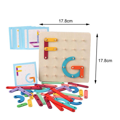 Fidtoy Montessori Nail Board Jigsaw Wooden Puzzle Blocks for Kids Alphabet Number Shape Learning Toy
