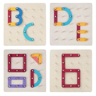 Fidtoy Montessori Nail Board Jigsaw Wooden Puzzle Blocks for Kids Alphabet Number Shape Learning Toy