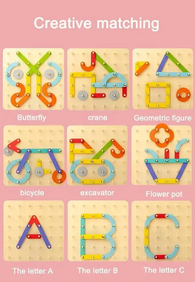 Fidtoy Montessori Creative Wooden Block Building Set for Kids – Rainbow Stacking & Pattern Play