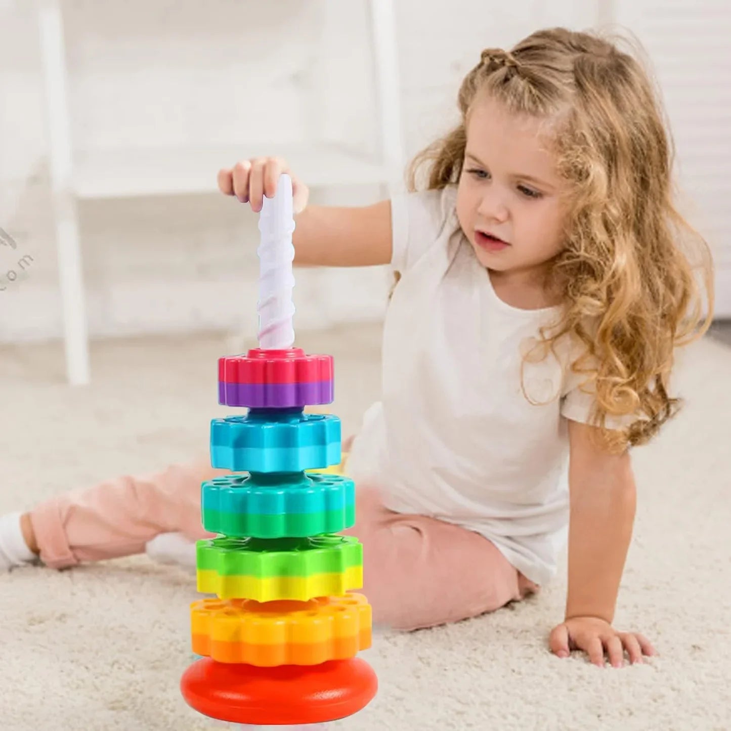 Fidtoy Juguete Apilable Giratorio Arcoíris – Juguete Sensorial de Aprendizaje para Niños Pequeños de 1+ años