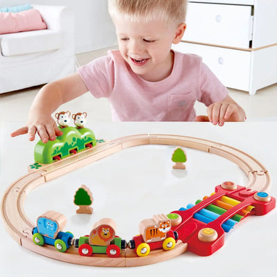 Fidtoy Jungle Wooden Train Set Musical Railway Toy for Toddlers