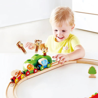Fidtoy Jungle Wooden Train Set Musical Railway Toy for Toddlers