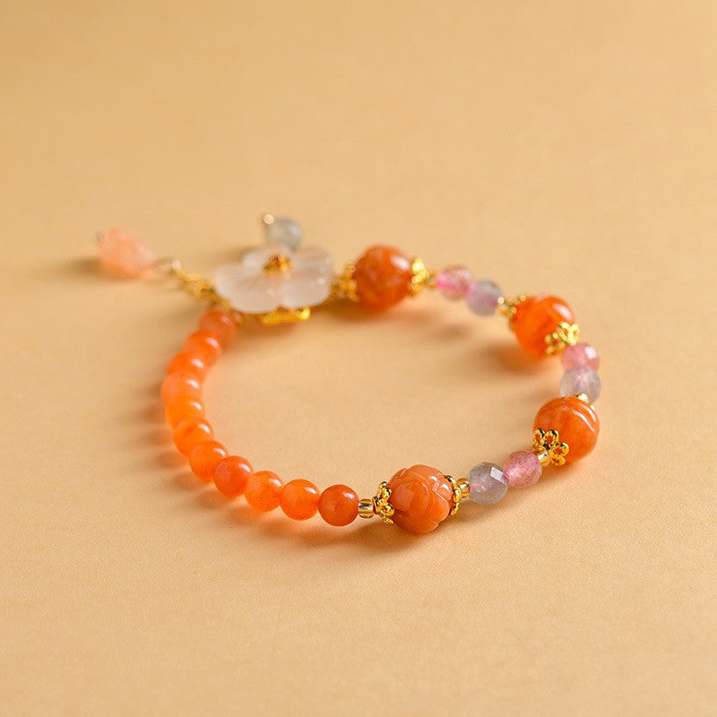 Buddha Stones Golden Silk Jade Lotus Bead Luck Floral Charm Bracelet - image 1
