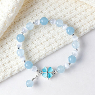 Buddha Stones Prehnite Rose Quartz Blue Chalcedony Lucky Clover Love Bracelet - image 7