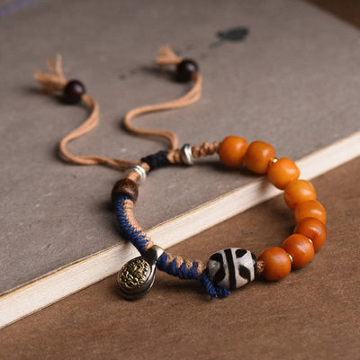 Buddha Stones Tibetan Brass Accent Yellow Agate Dzi Bead Wealth Bracelet - image 2