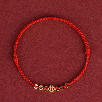 Buddha Stones Braided Red String Round Chinese Coin Good Fortune Bracelet - image 1