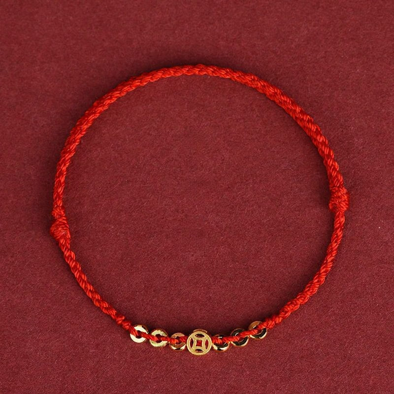 Buddha Stones Braided Red String Round Chinese Coin Good Fortune Bracelet - image 1