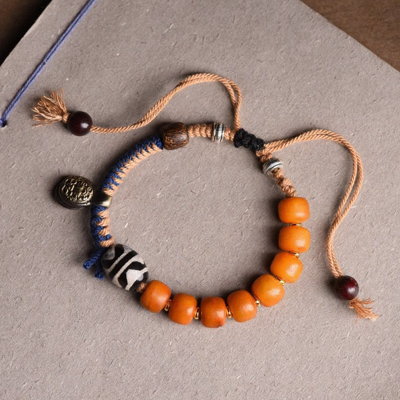 Buddha Stones Tibetan Brass Accent Yellow Agate Dzi Bead Wealth Bracelet - image 1