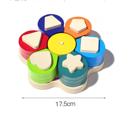 Jeu d'encastrement en bois pour enfants, tri de couleurs et de formes, motif fleur