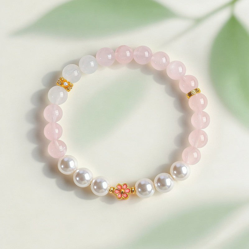 Buddha Stones Rose Quartz Clear Quartz Sweet Blossom Harmony Bracelet - image 1