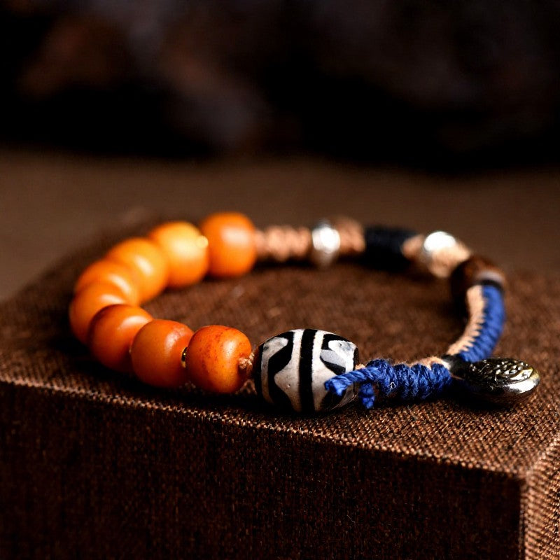 Buddha Stones Tibetan Brass Accent Yellow Agate Dzi Bead Wealth Bracelet - image 3
