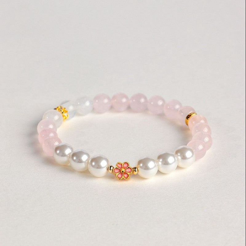Buddha Stones Rose Quartz Clear Quartz Sweet Blossom Harmony Bracelet - image 4