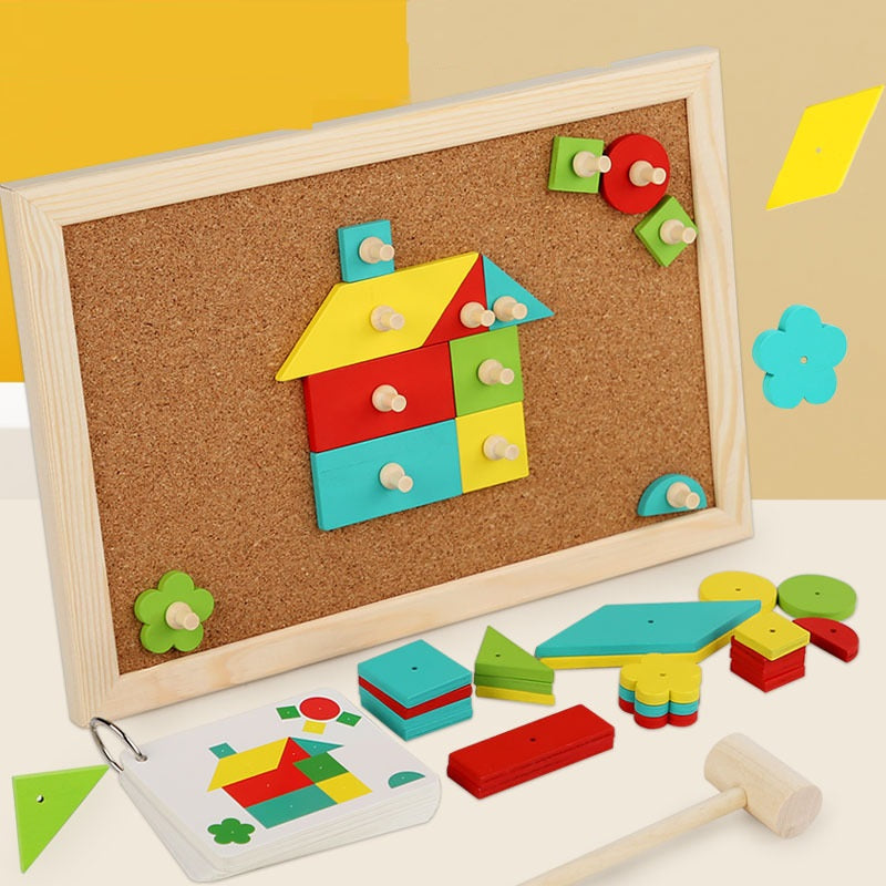 Tap a Shape Wooden Hammer Nail Board  Geometric Shapes Game Toy