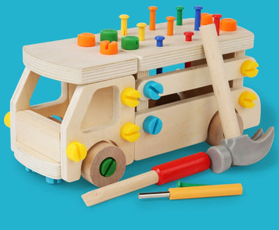 Wooden Construction Truck 60+ piece Tool Set Hammer Pounding Nail Toy
