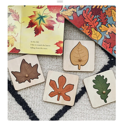 Puzzles à chevilles Montessori feuilles