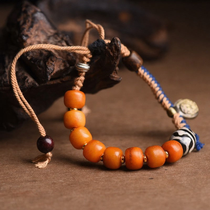 Buddha Stones Tibetan Brass Accent Yellow Agate Dzi Bead Wealth Bracelet - image 9