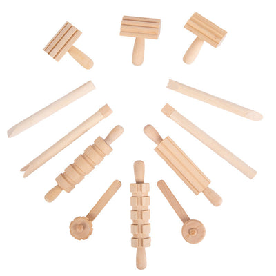 Kit d'outils de rouleaux à pâtisserie sensoriels en bois pour pâte à modeler, 12 pièces
