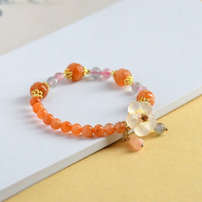 Buddha Stones Golden Silk Jade Lotus Bead Luck Floral Charm Bracelet - image 2