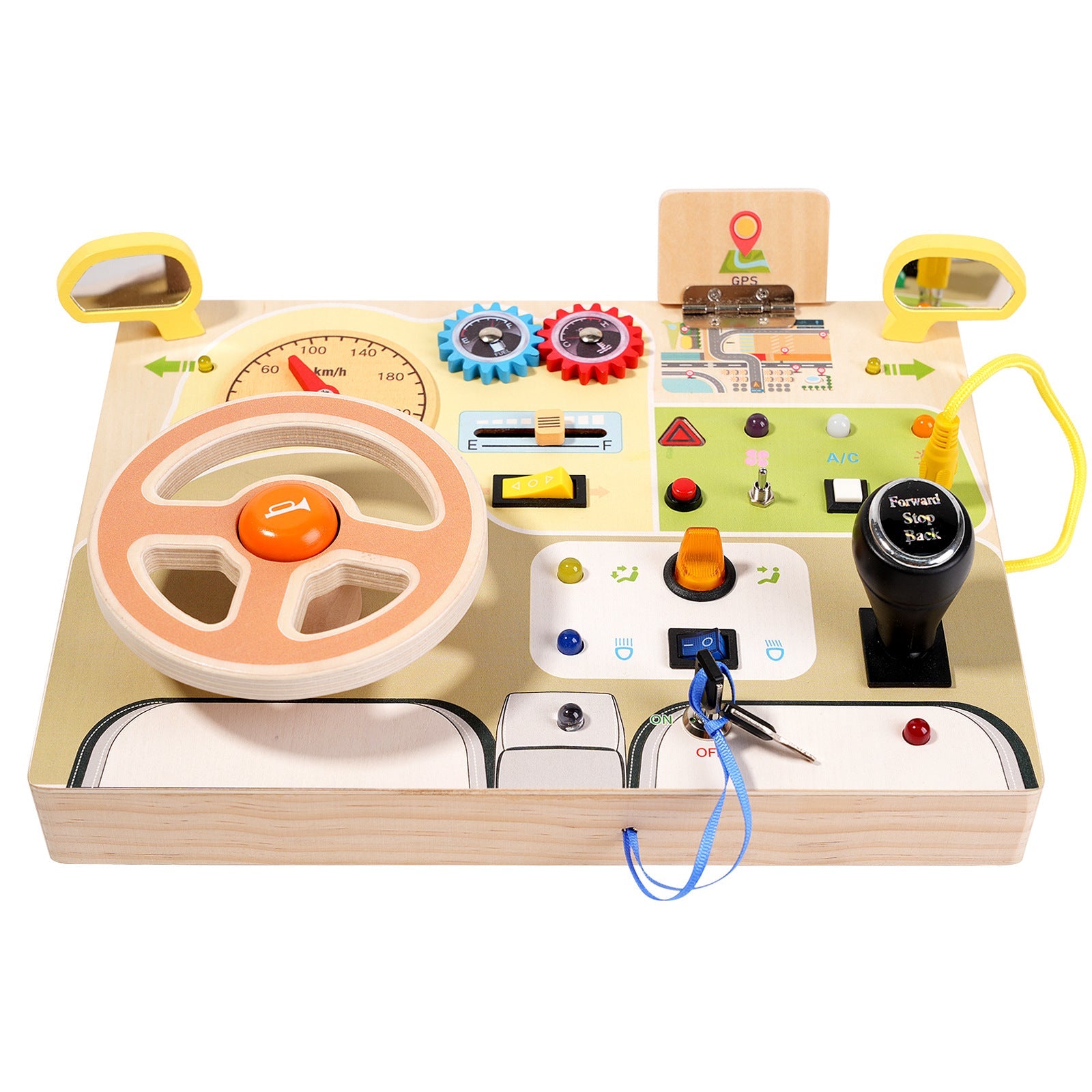 Deluxe Childrens Busy Board LED driving theme light buttons and dials