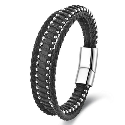 Buddha Stones Black Leather Braided Design Double Layer Strength Bracelet - 7.1–7.9 in / 18–20 cm - image 0