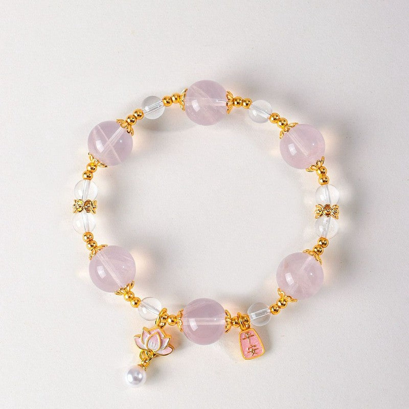 Buddha Stones Natural Rose Quartz Clear Quartz Lotus Charm Love Bracelet - 12mm (Wrist Circumference: 5.5–5.9 in/14–15 cm) - image 13