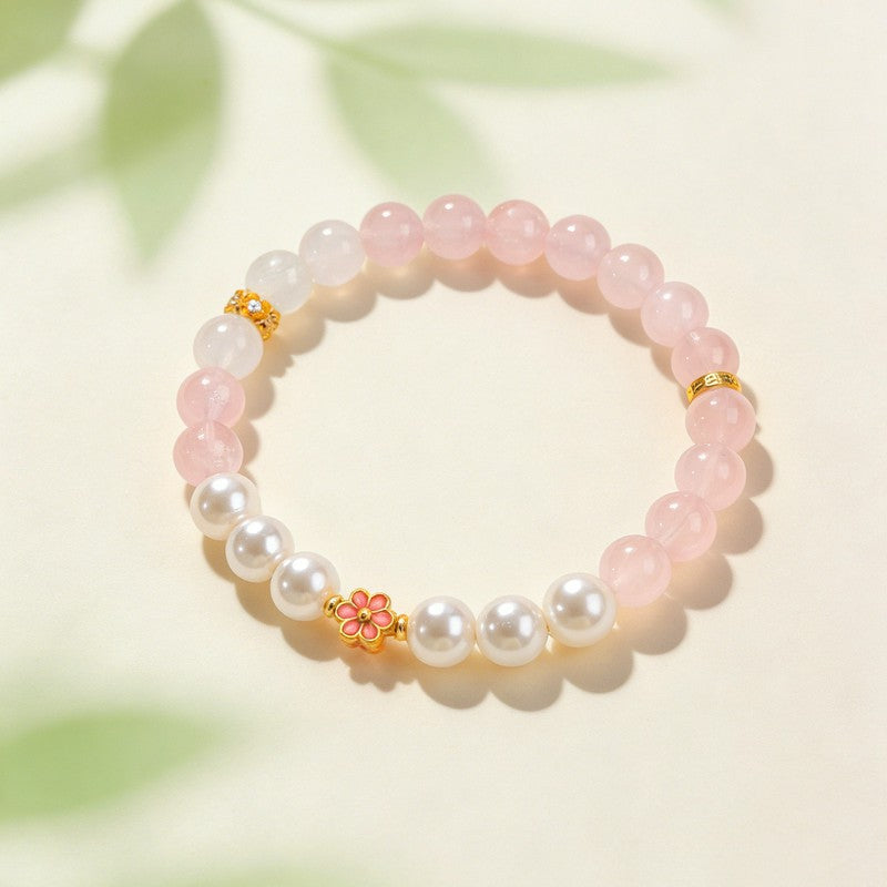 Buddha Stones Rose Quartz Clear Quartz Sweet Blossom Harmony Bracelet - image 2