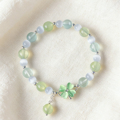 Buddha Stones Prehnite Rose Quartz Blue Chalcedony Lucky Clover Love Bracelet - image 1