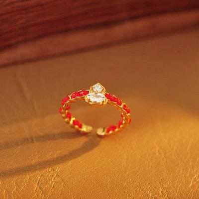 Buddha Stones Red String Copper Alloy Gourd Blessing Adjustable Open Band Ring - image 1