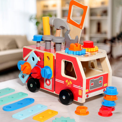 Wooden Construction Tool Set Truck Bolt and Nut Screw Toy Car