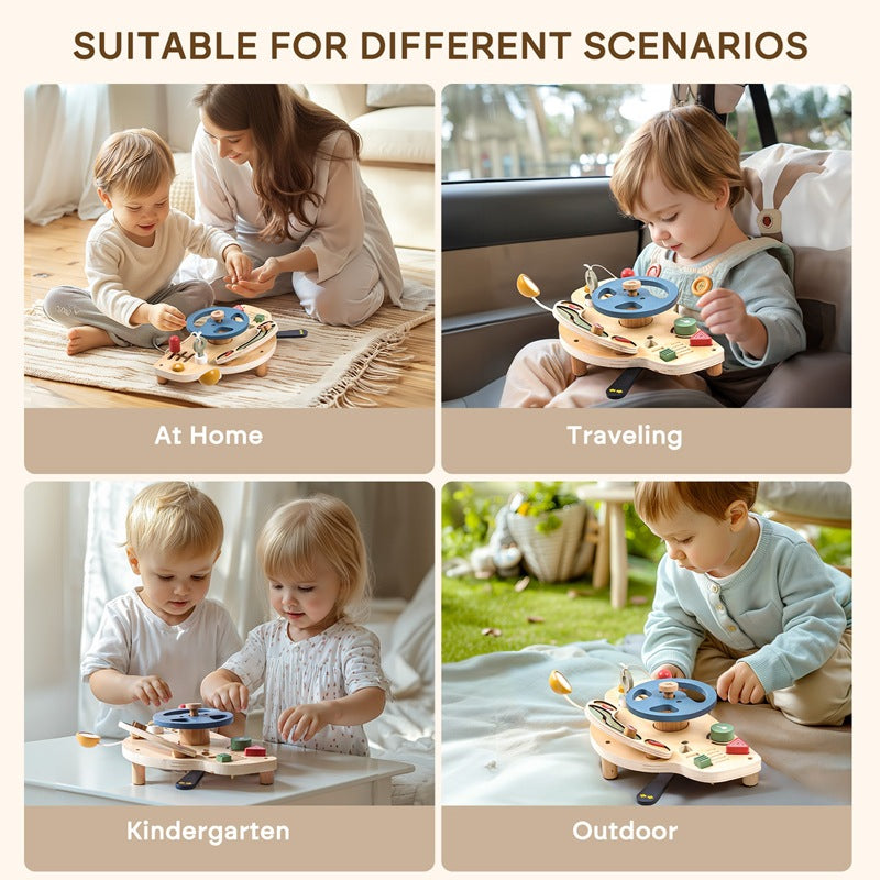 Car Busy Board  Children's Wooden Toys Simulation Steering Wheel