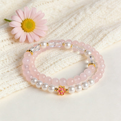 Buddha Stones Rose Quartz Clear Quartz Sweet Blossom Harmony Bracelet - Double-wrap Rose Quartz (Wrist Circumference: 5.5–5.9 in/14–15 cm) - image 11