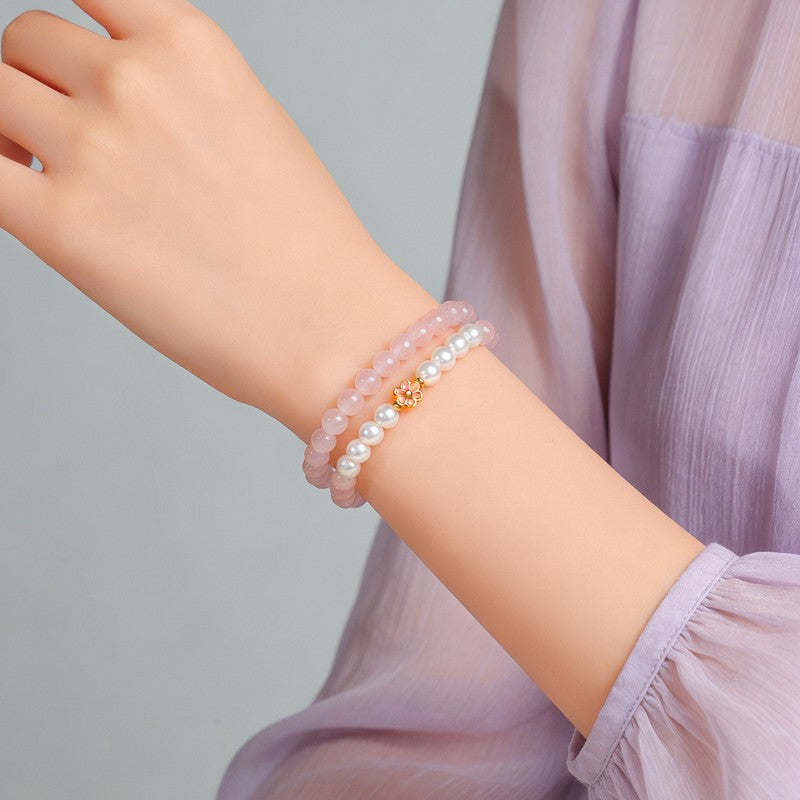 Buddha Stones Rose Quartz Clear Quartz Sweet Blossom Harmony Bracelet - image 15