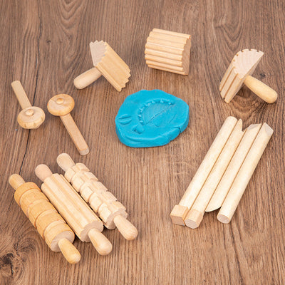 Kit d'outils de rouleaux à pâtisserie sensoriels en bois pour pâte à modeler, 12 pièces