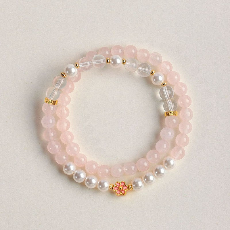 Buddha Stones Rose Quartz Clear Quartz Sweet Blossom Harmony Bracelet - image 14