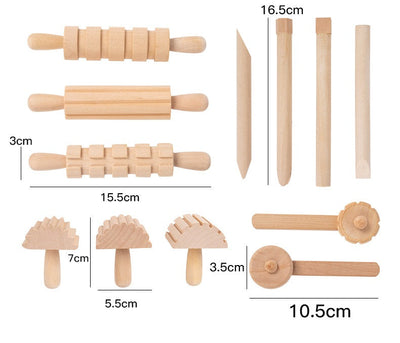 Kit d'outils de rouleaux à pâtisserie sensoriels en bois pour pâte à modeler, 12 pièces