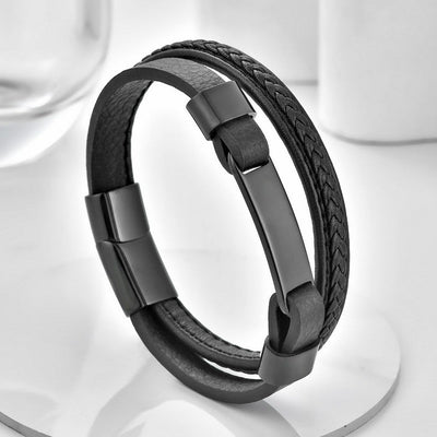 Buddha Stones Braided Design Leather Double Layer Bracelet - Black - image 0