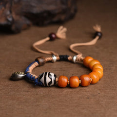 Buddha Stones Tibetan Brass Accent Yellow Agate Dzi Bead Wealth Bracelet - Yellow Agate Dzi Bead Bracelet (Wrist Circumference: 5.9–7.1 in/15–18 cm) - image 0
