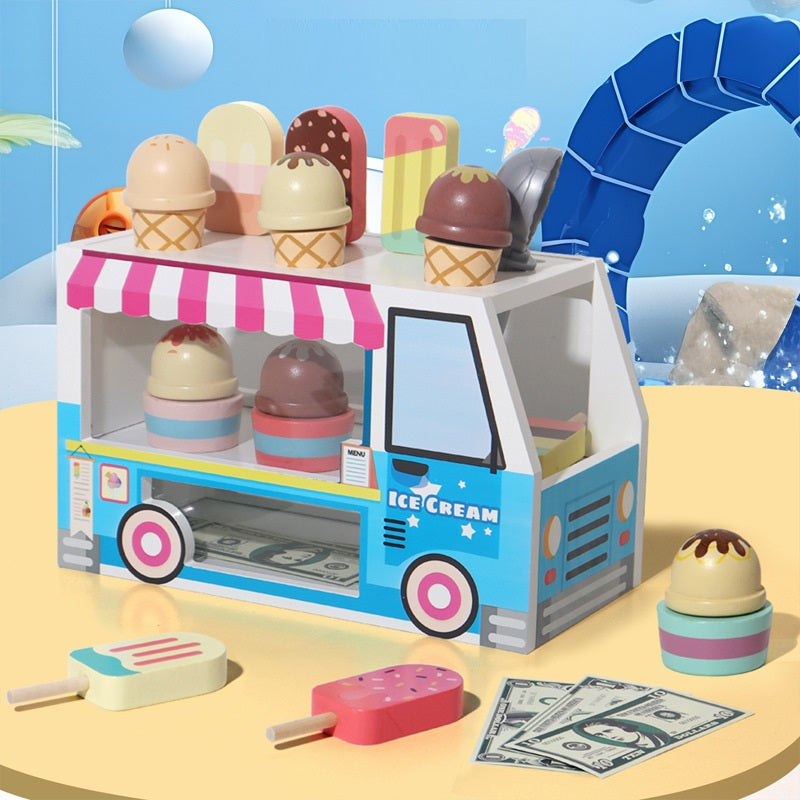 Wooden Ice Cream Pull Alone ice cream truck Toy Pretend play